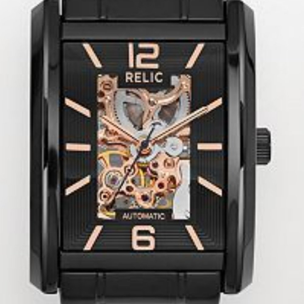 Relic by Fossil Men's Black and Rose Gold Tone Automatic Skeleton Watch